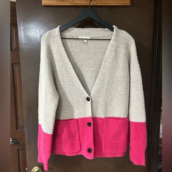 Anthropologie See U Soon Colorblock oversized Cardigan Pink & Oatmeal Size S - Picture 2 of 7